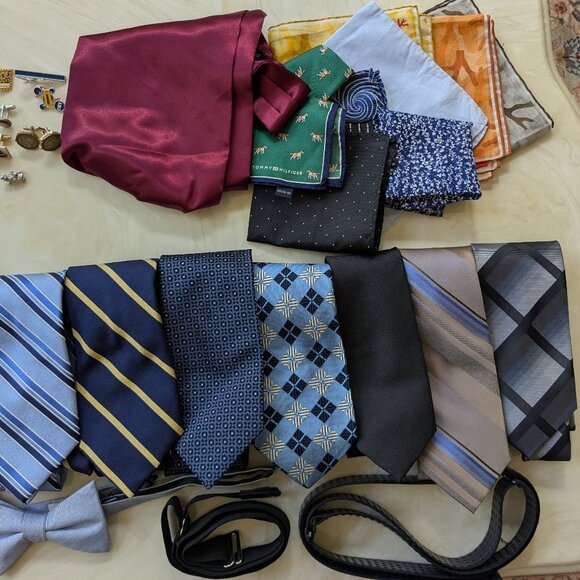 Menswear Accessories Bundle Isaia Brooks Brothers Ties Pocket Squares Cufflinks - Picture 5 of 15